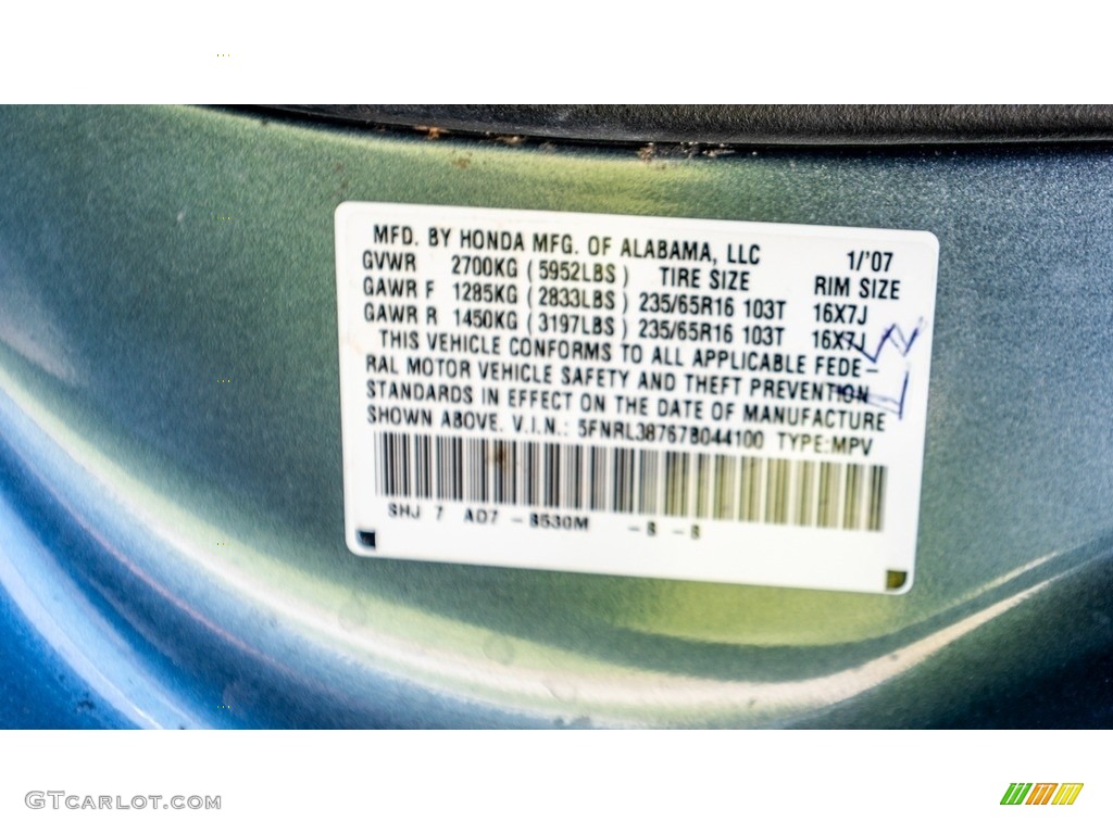 2007 Odyssey EX-L - Ocean Mist Metallic / Gray photo #29