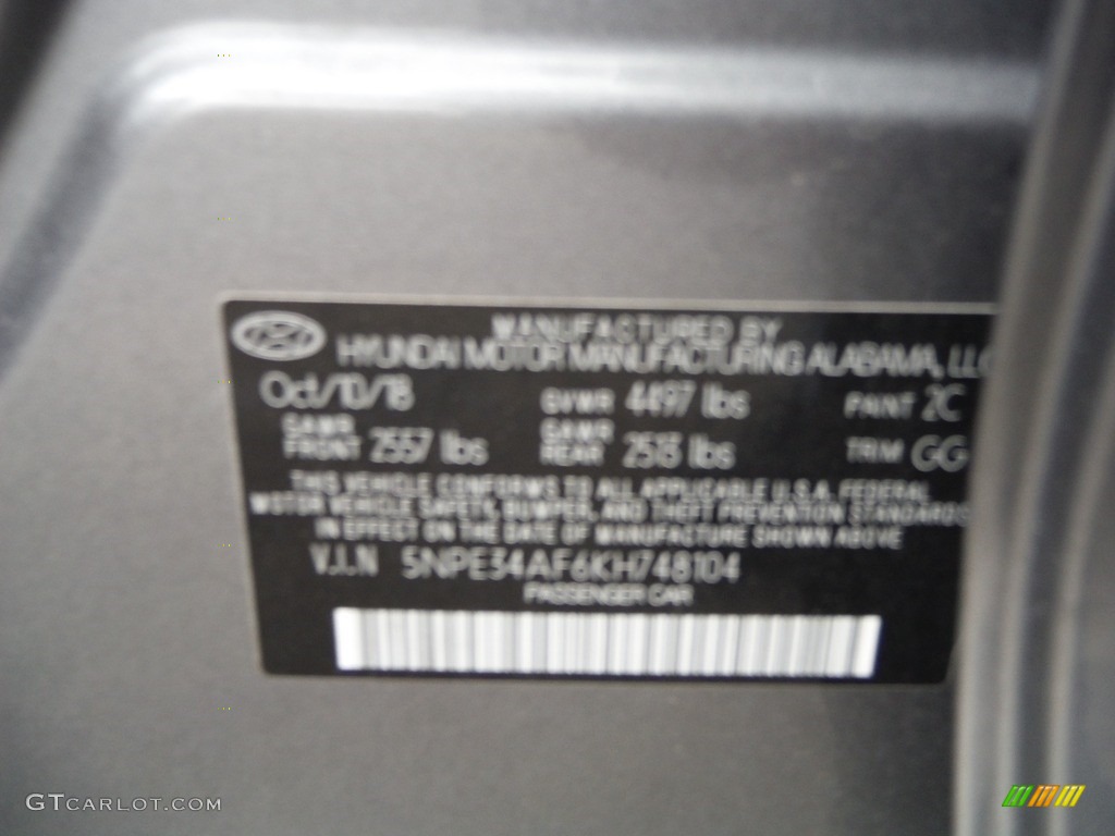 2019 Sonata Limited - Machine Gray / Gray photo #34
