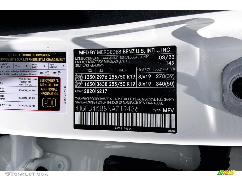 2022 GLE Color Code 149 for Polar White Photo #144155887