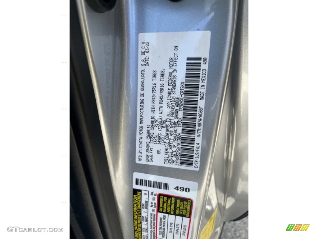 2022 Toyota Tacoma SR Access Cab 4x4 Color Code Photos