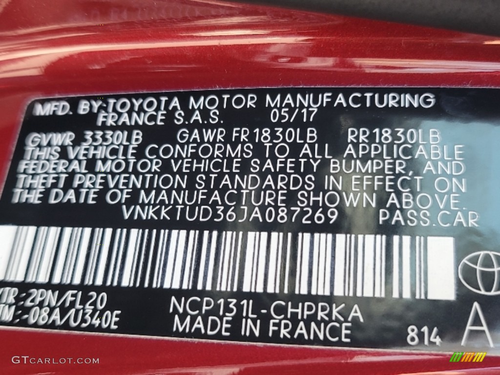 2018 Yaris Color Code 2PN for Ruby Flare Pearl Photo #144173812
