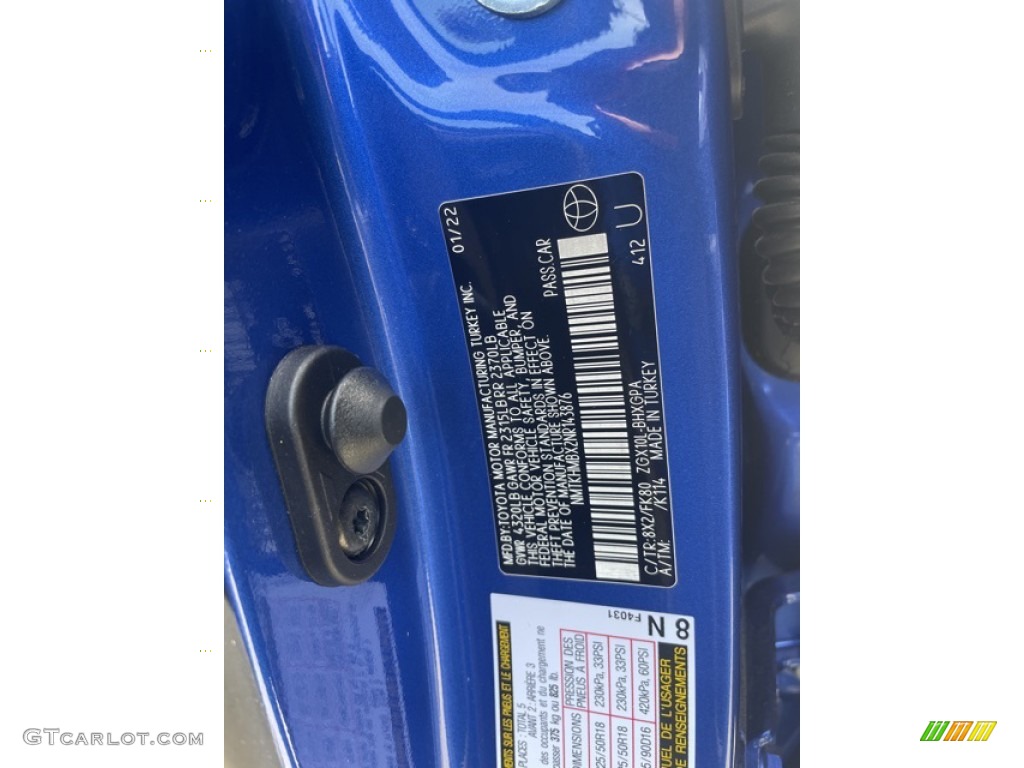 2022 C-HR Color Code 8X2 for Blue Eclipse Metallic Photo #144176737