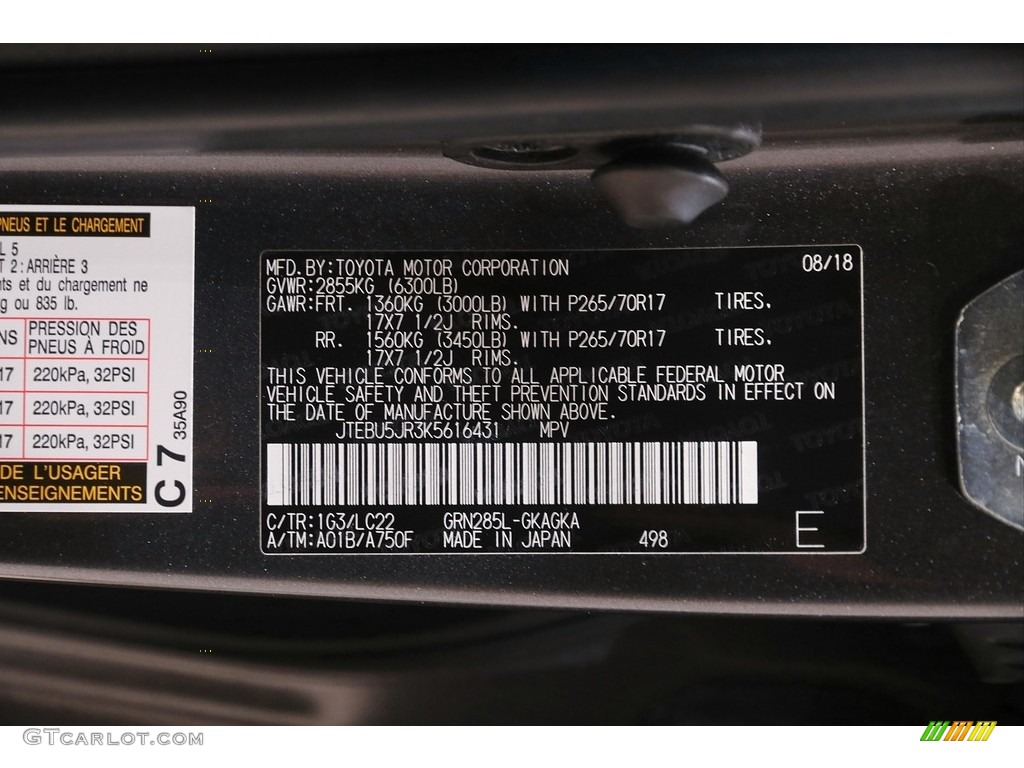 2019 4Runner Color Code 1G3 for Magnetic Gray Metallic Photo #144176908