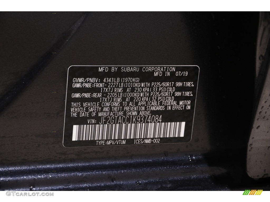2019 Crosstrek 2.0i Premium - Dark Gray Metallic / Black photo #22