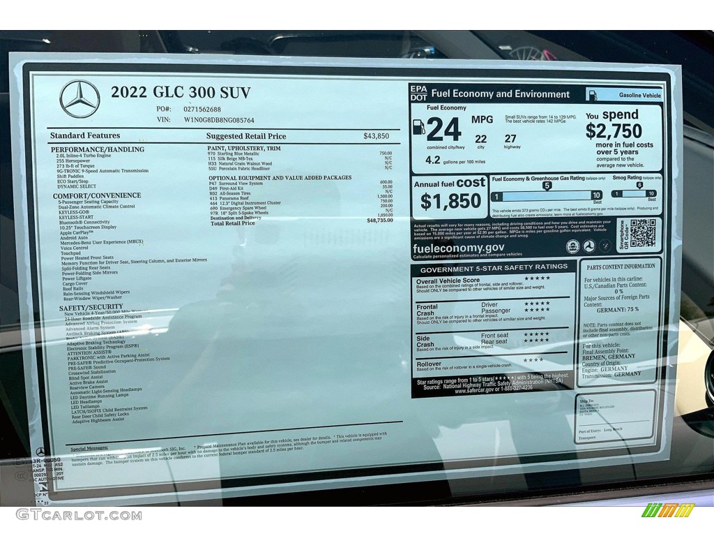 2022 Mercedes-Benz GLC 300 Window Sticker Photo #144188130