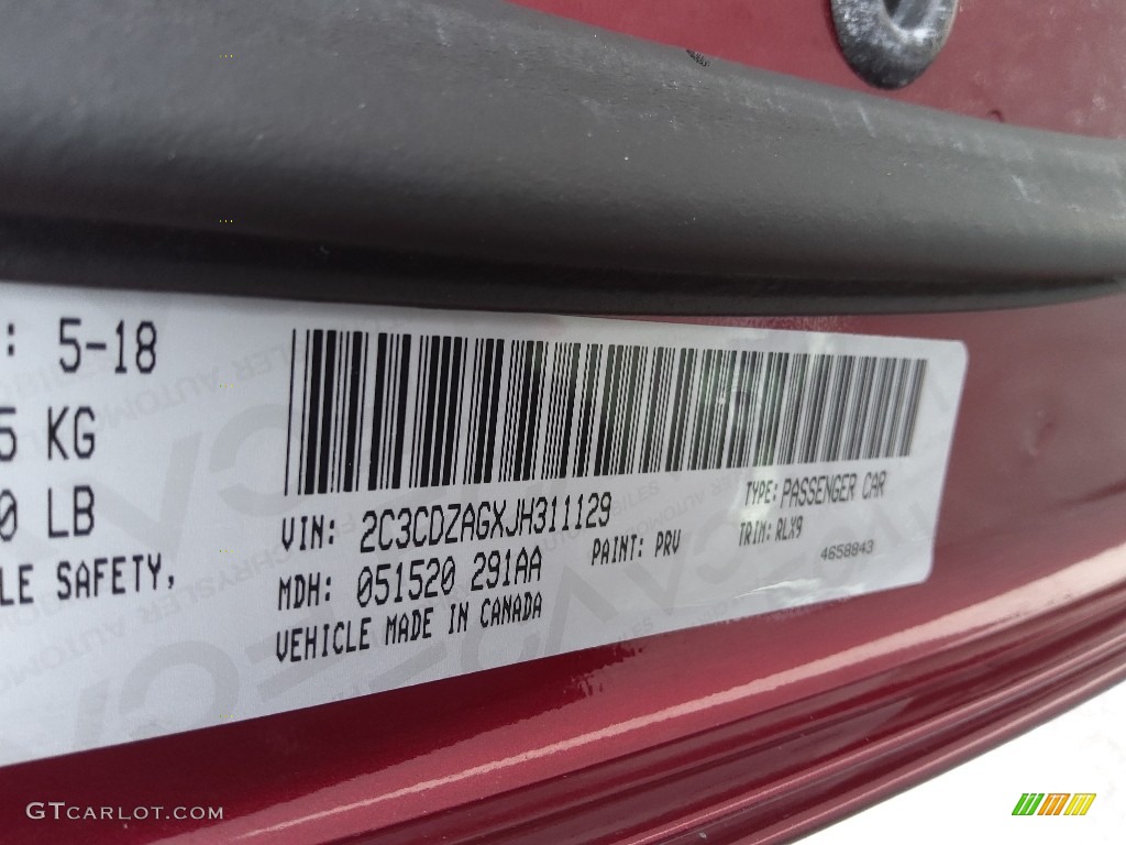 2018 Challenger Color Code PRV for Octane Red Pearl Photo #144188442