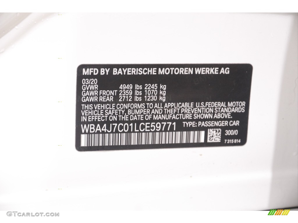 2020 4 Series Color Code 300 for Alpine White Photo #144198366