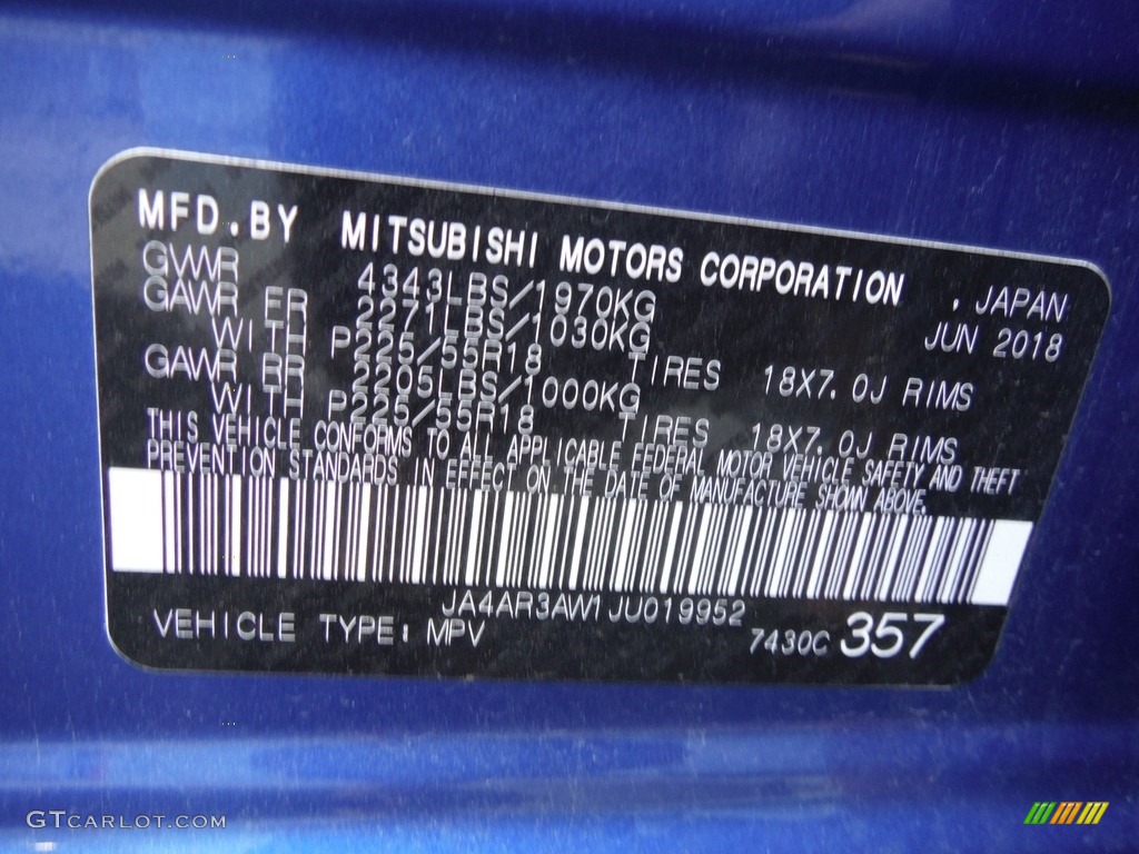 2018 Outlander Sport SE AWC - Blue Octane Metallic / Black photo #31