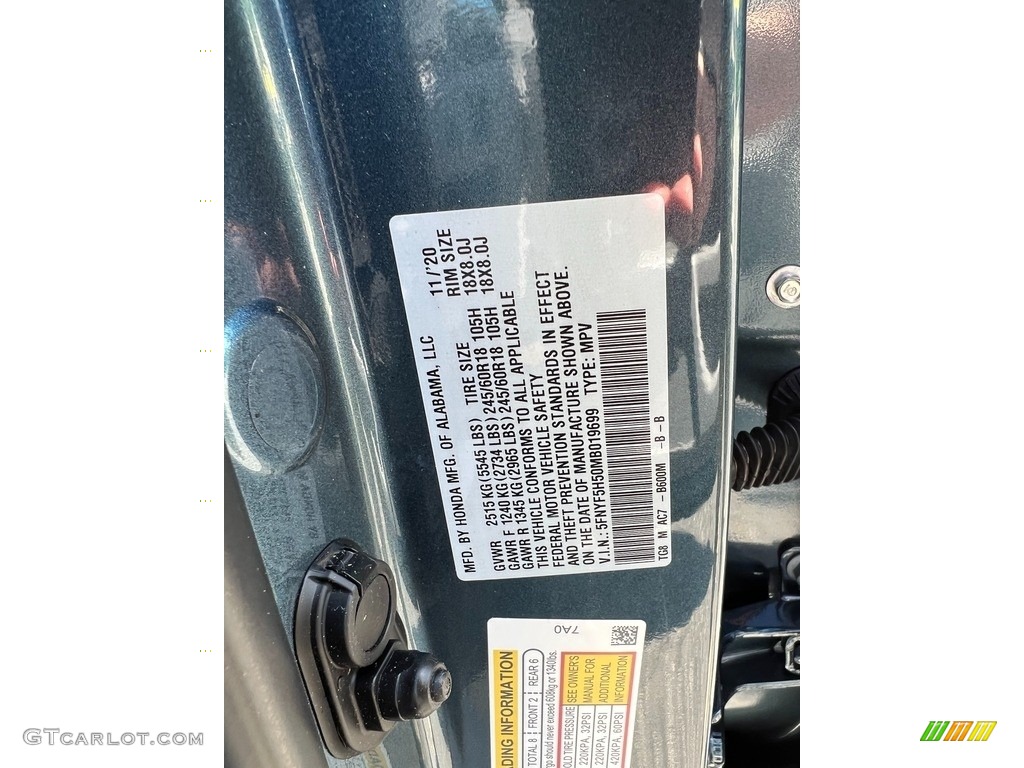 2021 Honda Pilot EX-L Color Code Photos
