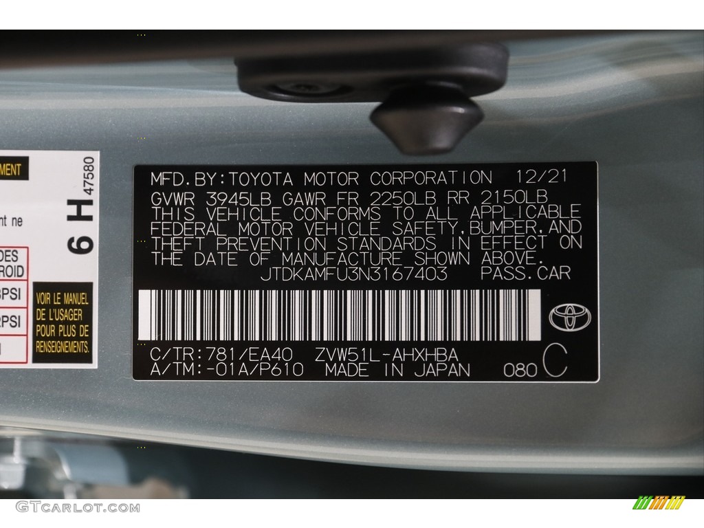 2022 Toyota Prius XLE Color Code Photos