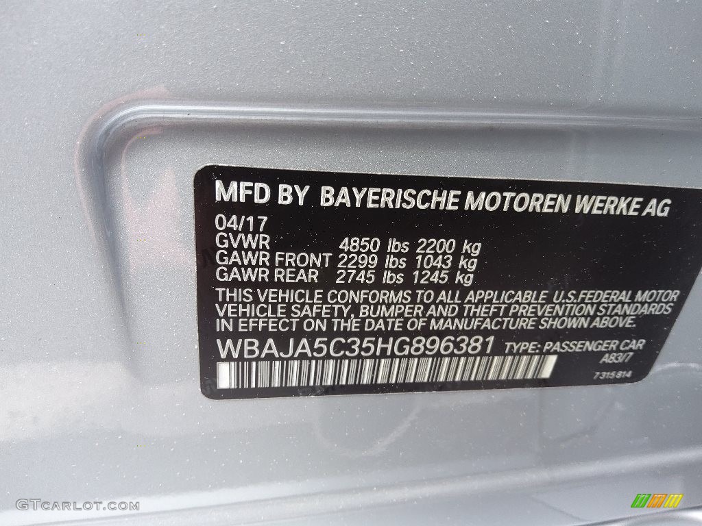 2017 5 Series 530i Sedan - Glacier Silver Metallic / Canberra Beige photo #30