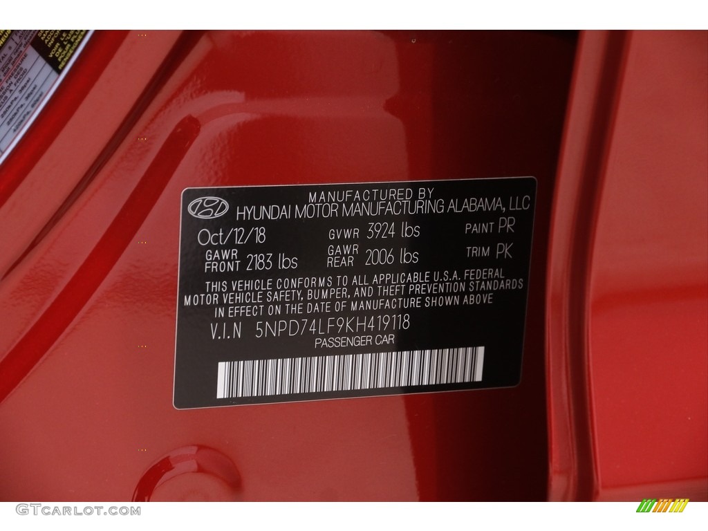 2019 Elantra SE - Scarlet Red / Gray photo #19