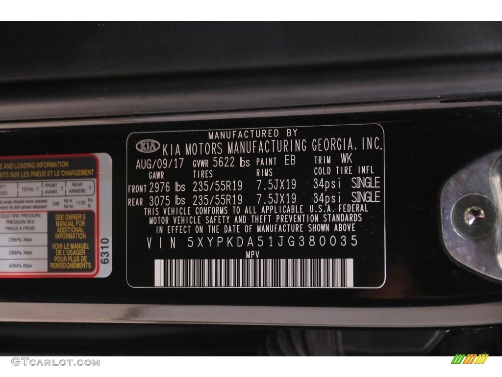 2018 Kia Sorento SX AWD Color Code Photos