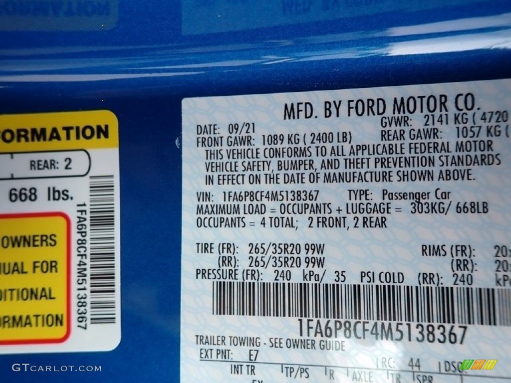 2021 Ford Mustang GT Premium Fastback Color Code Photos