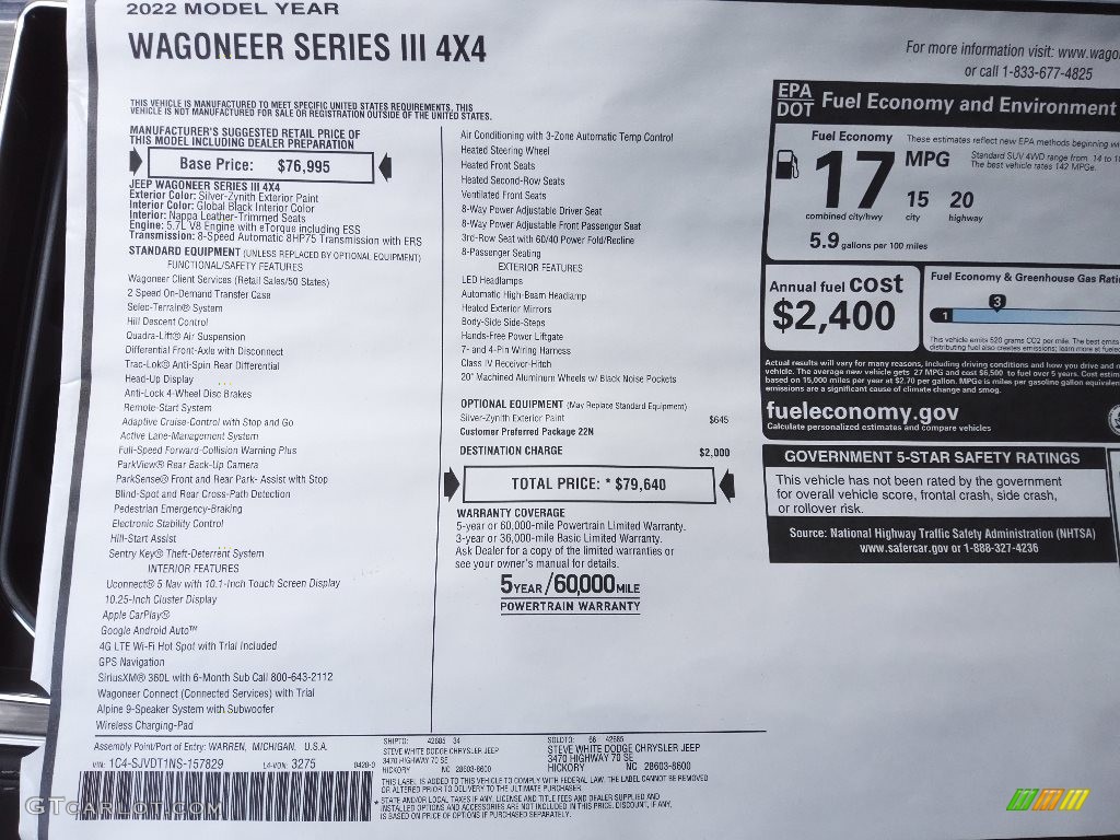 2022 Jeep Wagoneer Series III 4x4 Window Sticker Photo #144214645