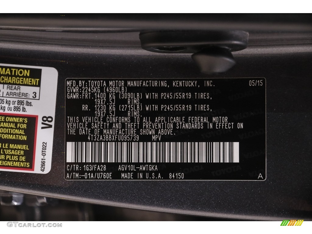 2015 Toyota Venza LE Color Code Photos