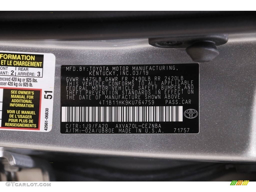 2019 Camry LE - Celestial Silver Metallic / Black photo #18