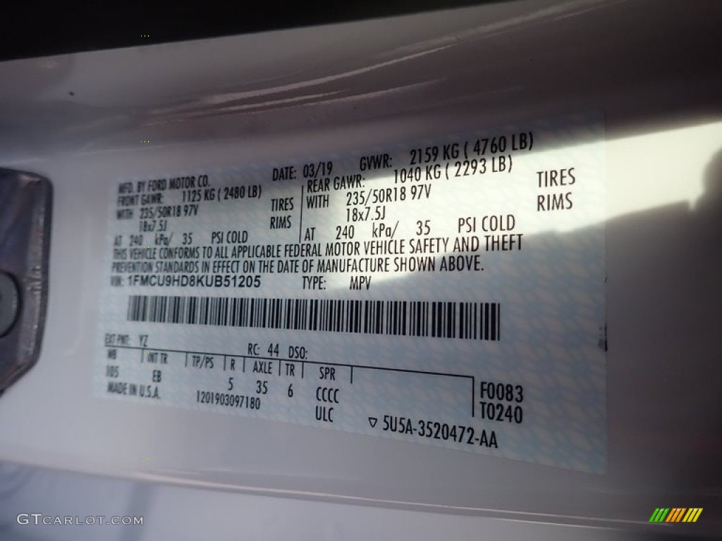 2019 Escape SEL 4WD - Oxford White / Chromite Gray/Charcoal Black photo #27