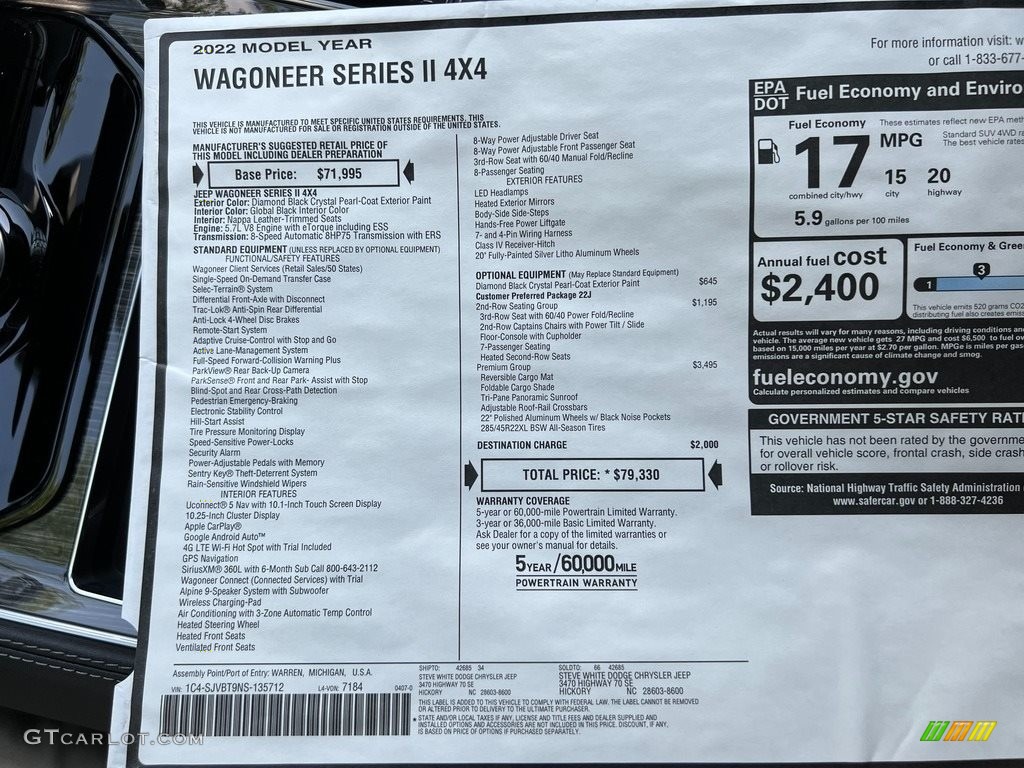 2022 Jeep Wagoneer Series II 4x4 Window Sticker Photo #144226761