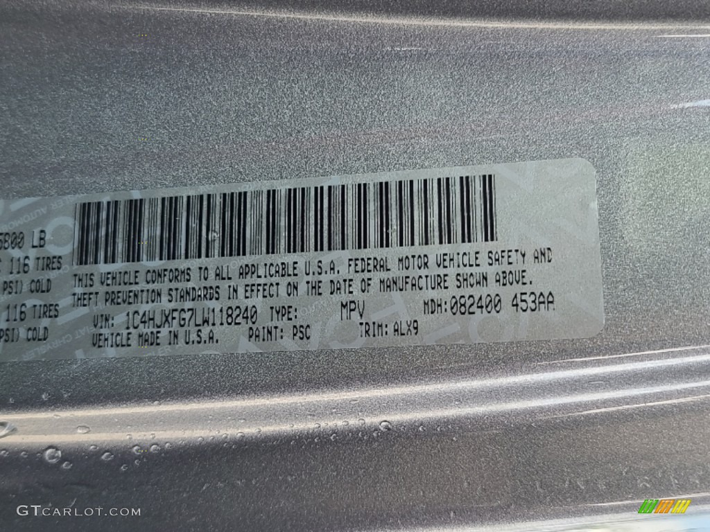 2020 Wrangler Unlimited Color Code PSC for Billet Silver Metallic Photo #144228726