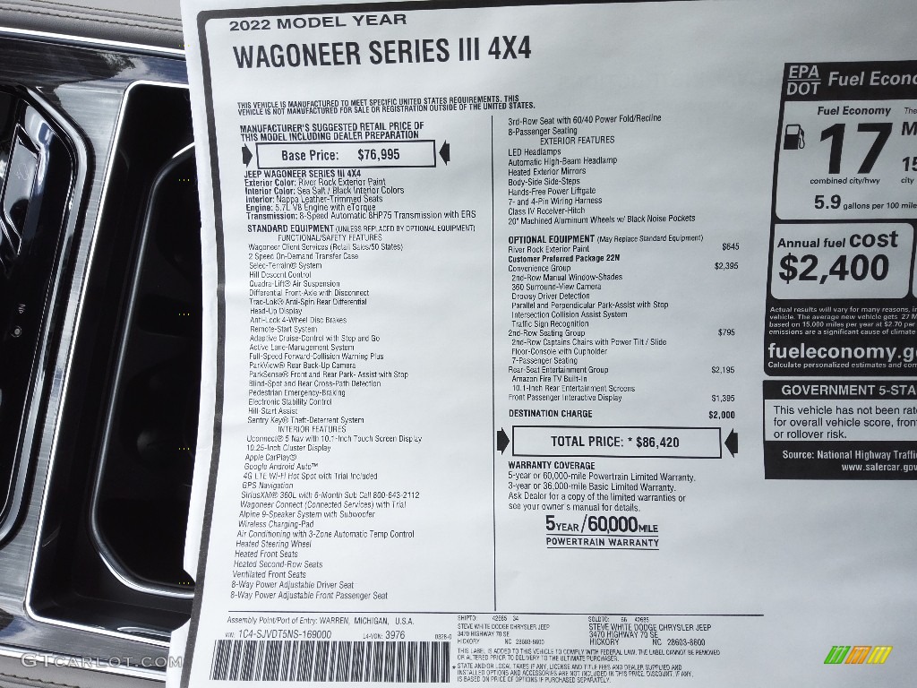 2022 Jeep Wagoneer Series III 4x4 Window Sticker Photo #144230457