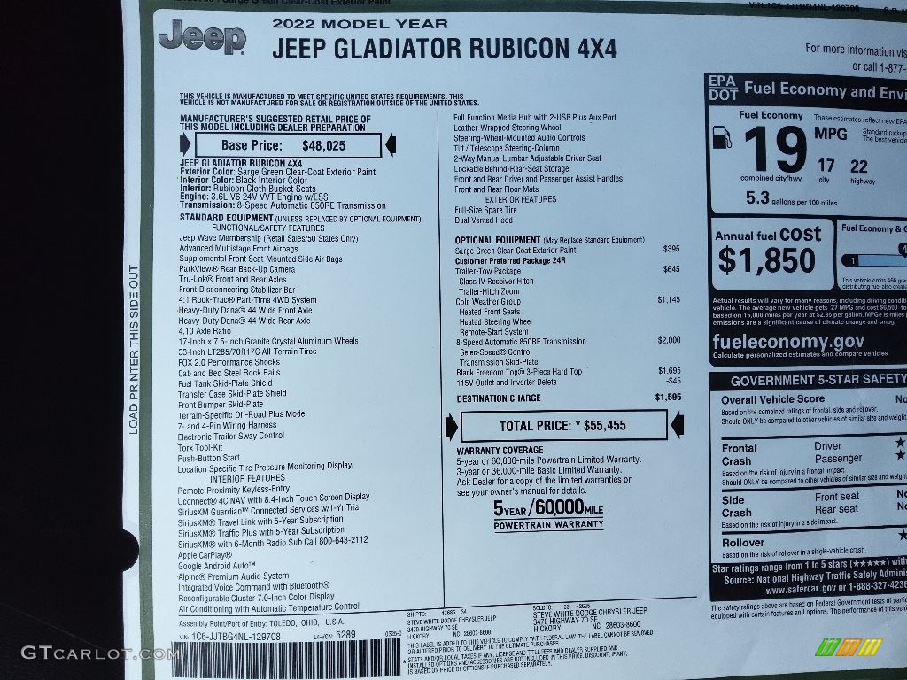 2022 Gladiator Rubicon 4x4 - Sarge Green / Black photo #30