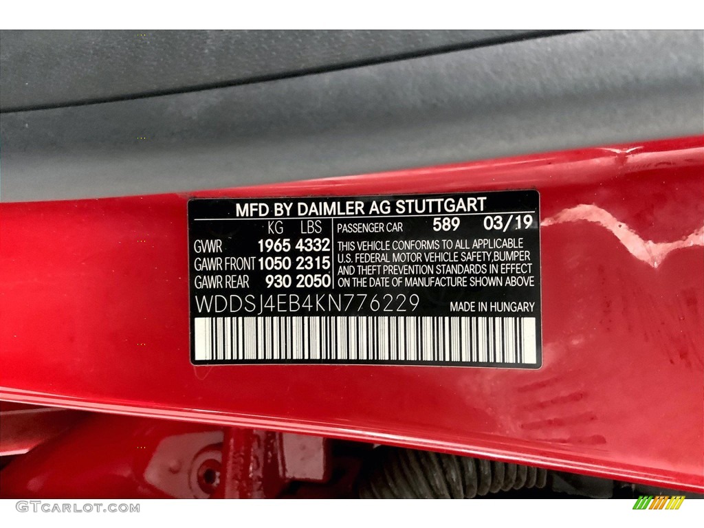 2019 Mercedes-Benz CLA 250 Coupe Color Code Photos