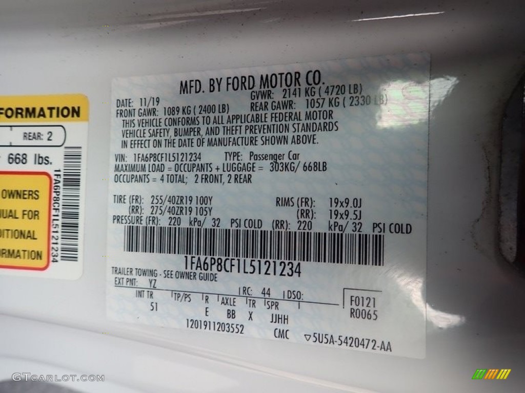 2020 Mustang Color Code YZ for Oxford White Photo #144233919
