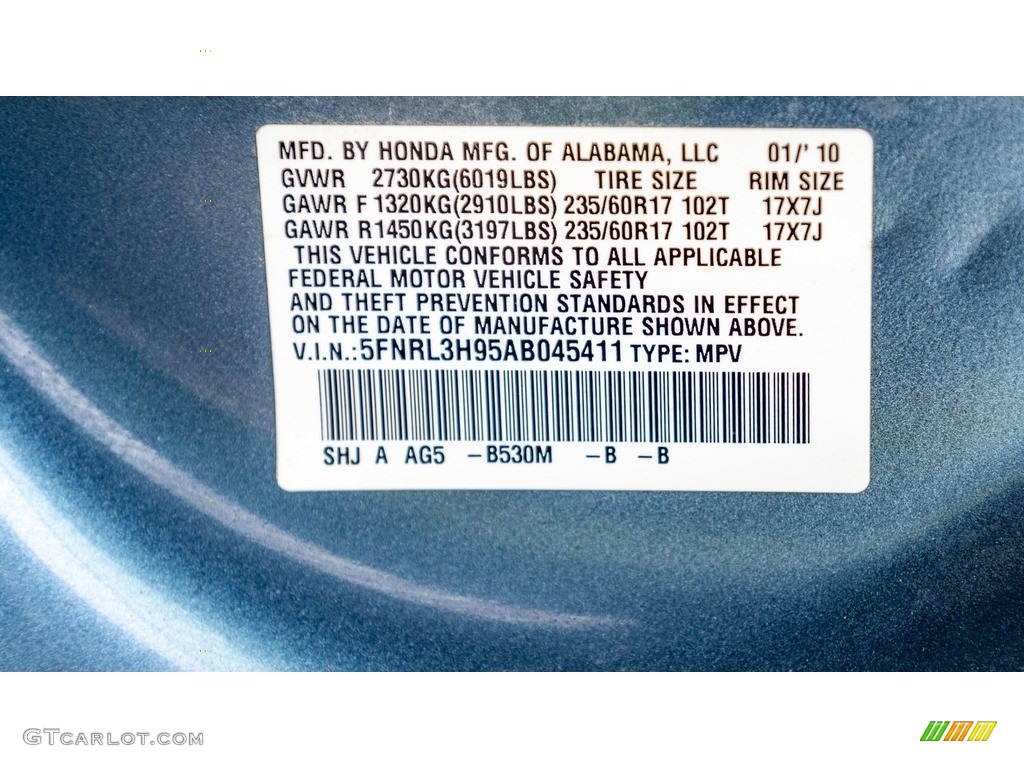 2010 Odyssey Touring - Ocean Mist Metallic / Gray photo #30