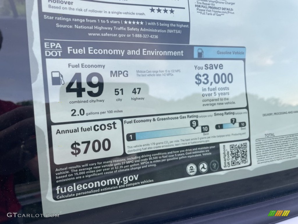 2022 Toyota Prius XLE AWD-e Info Tag Photo #144239559
