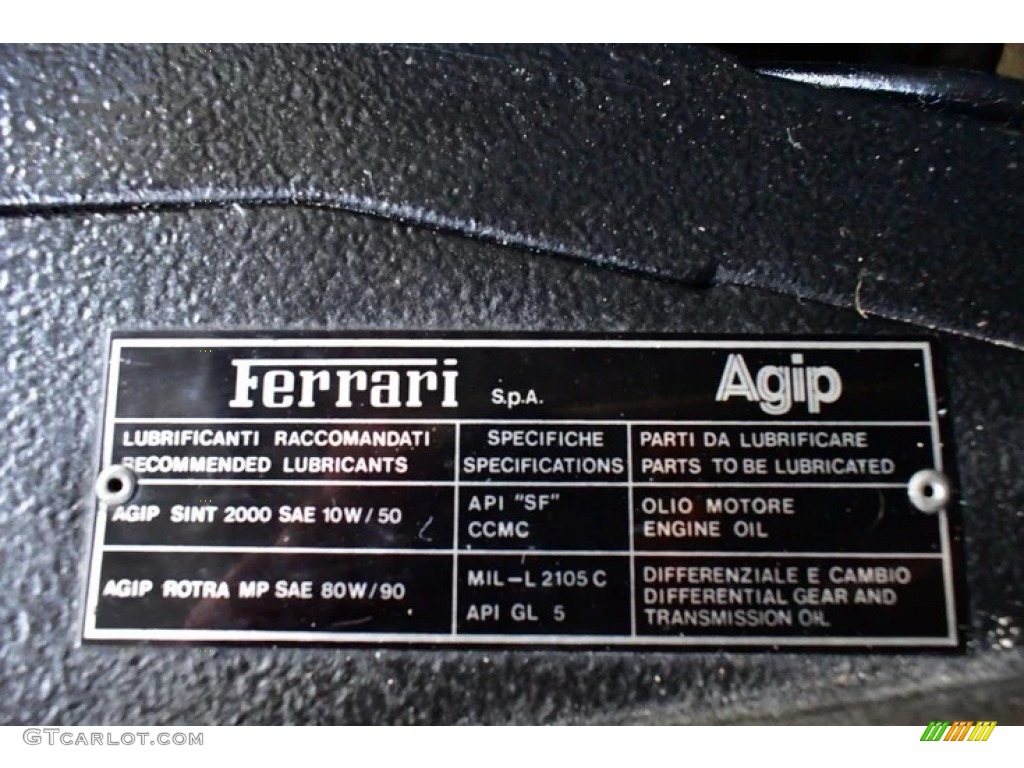 1986 Ferrari 328 GTS Info Tag Photo #144249777