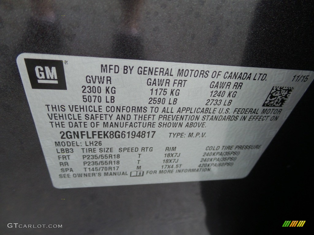 2016 Equinox LT AWD - Tungsten Metallic / Jet Black photo #28