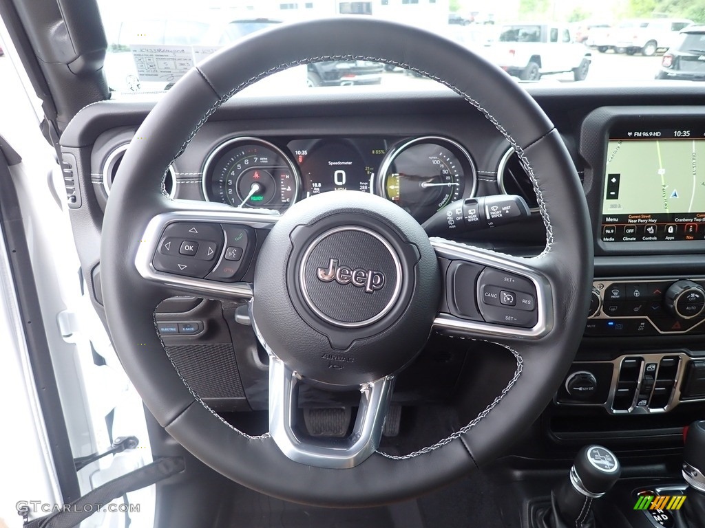 2022 Jeep Wrangler Unlimited Sahara 4XE Hybrid Black/Dark Saddle Steering Wheel Photo #144259960