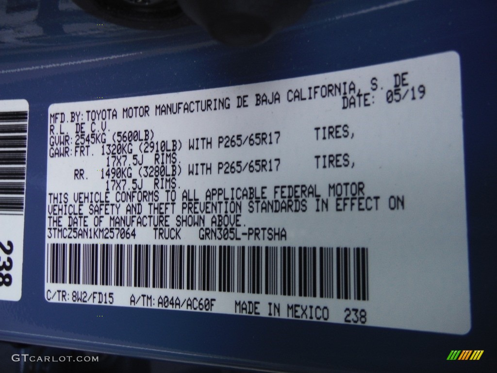2019 Tacoma Color Code 8W2 for Cavalry Blue Photo #144285646