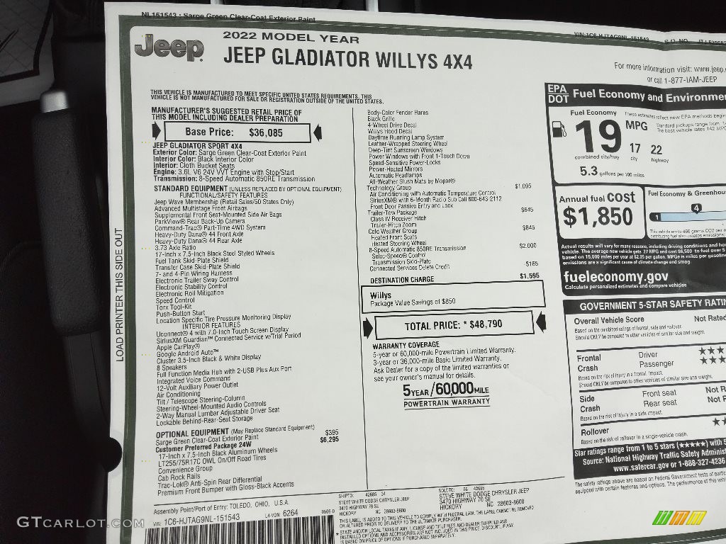 2022 Gladiator Willys 4x4 - Sarge Green / Black photo #26