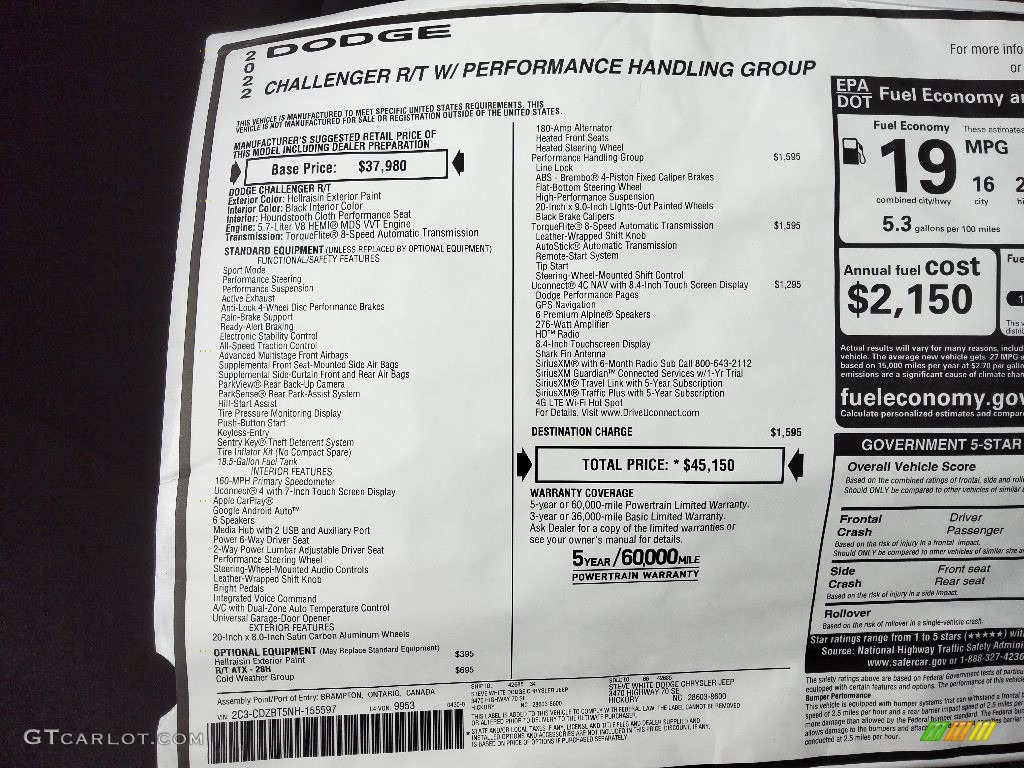 2022 Dodge Challenger R/T Window Sticker Photo #144291064