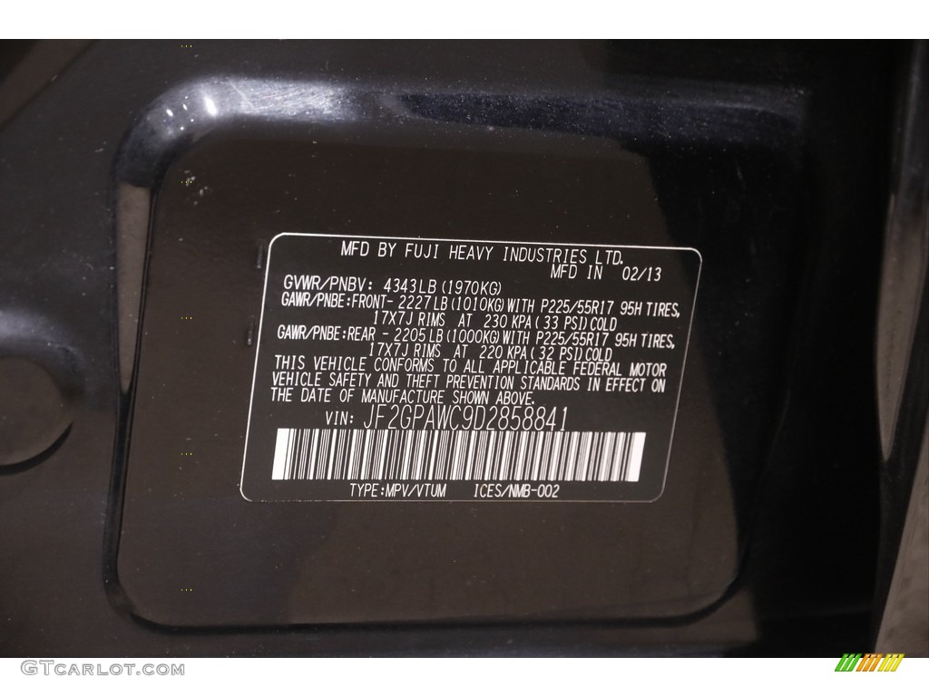 2013 XV Crosstrek 2.0 Premium - Crystal Black Silica / Black photo #23