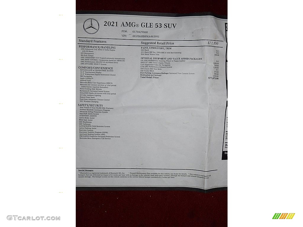 2021 Mercedes-Benz GLE 53 AMG 4Matic Window Sticker Photos