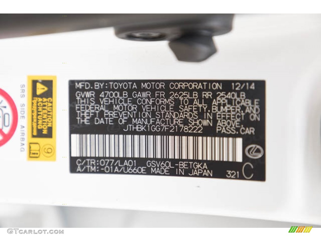 2015 ES Color Code 077 for Starfire Pearl Photo #144300957
