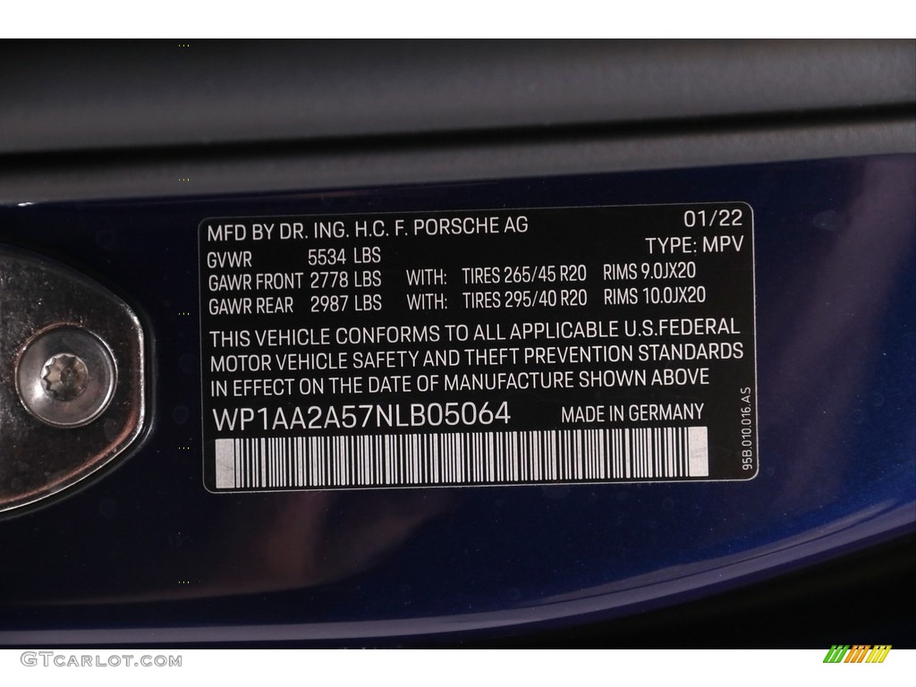2022 Porsche Macan Standard Macan Model Info Tag Photos