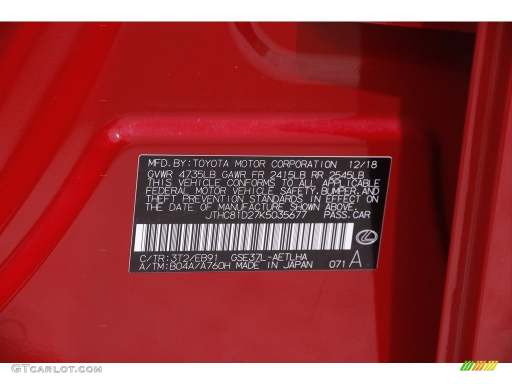 2019 IS Color Code 3T2 for Redline Photo #144302728