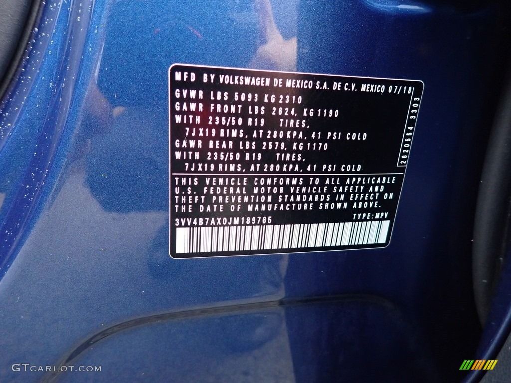 2018 Tiguan SEL Premium 4MOTION - Silk Blue Metallic / Storm Gray photo #20