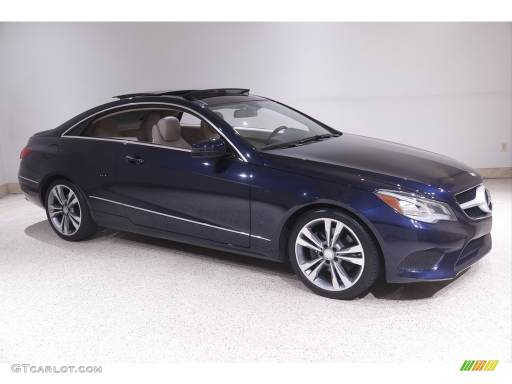 2014 E 350 4Matic Coupe - Lunar Blue Metallic / Silk Beige/Espresso Brown photo #1
