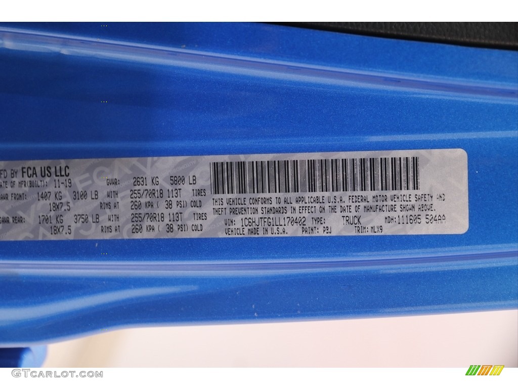 2020 Gladiator Overland 4x4 - Hydro Blue Pearl / Black photo #23