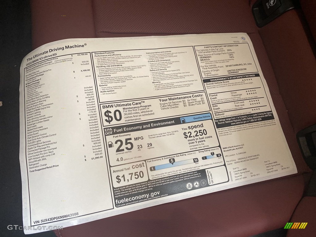 2022 BMW X3 sDrive30i Window Sticker Photo #144320086