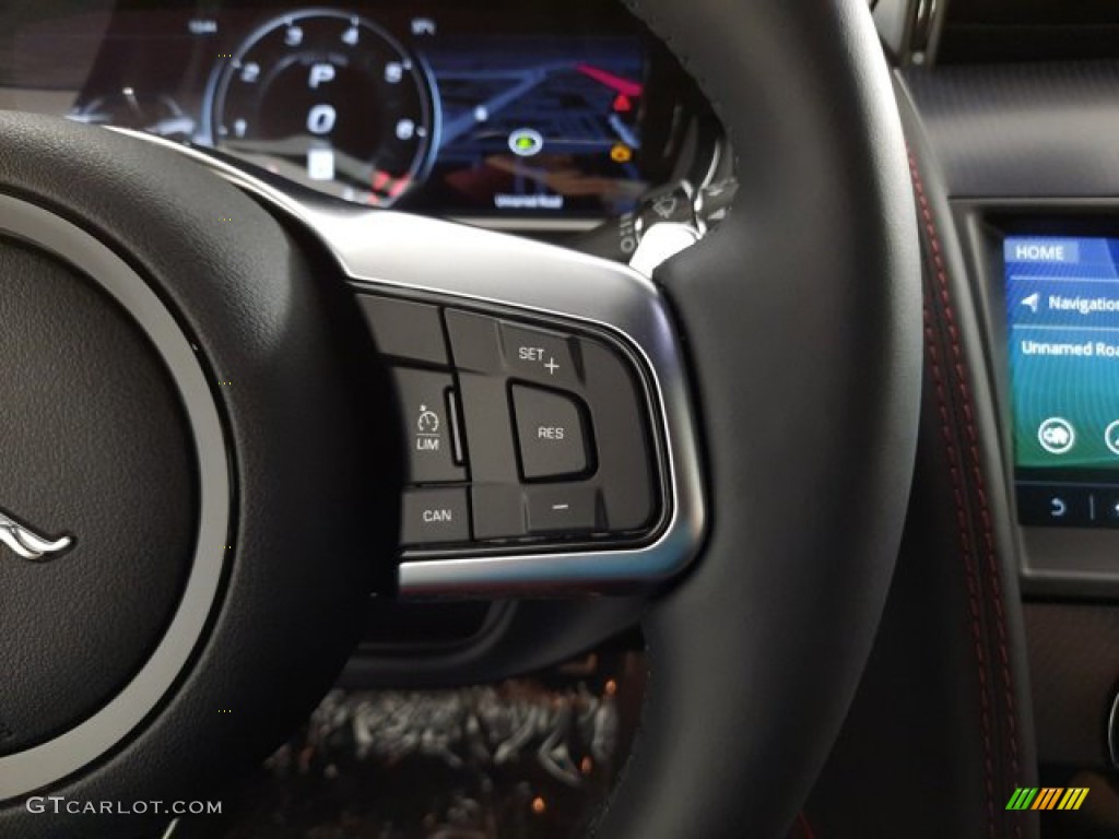 2023 Jaguar F-TYPE P450 AWD R-Dynamic Coupe Mars Red/Flame Red Stitching Steering Wheel Photo #144325504