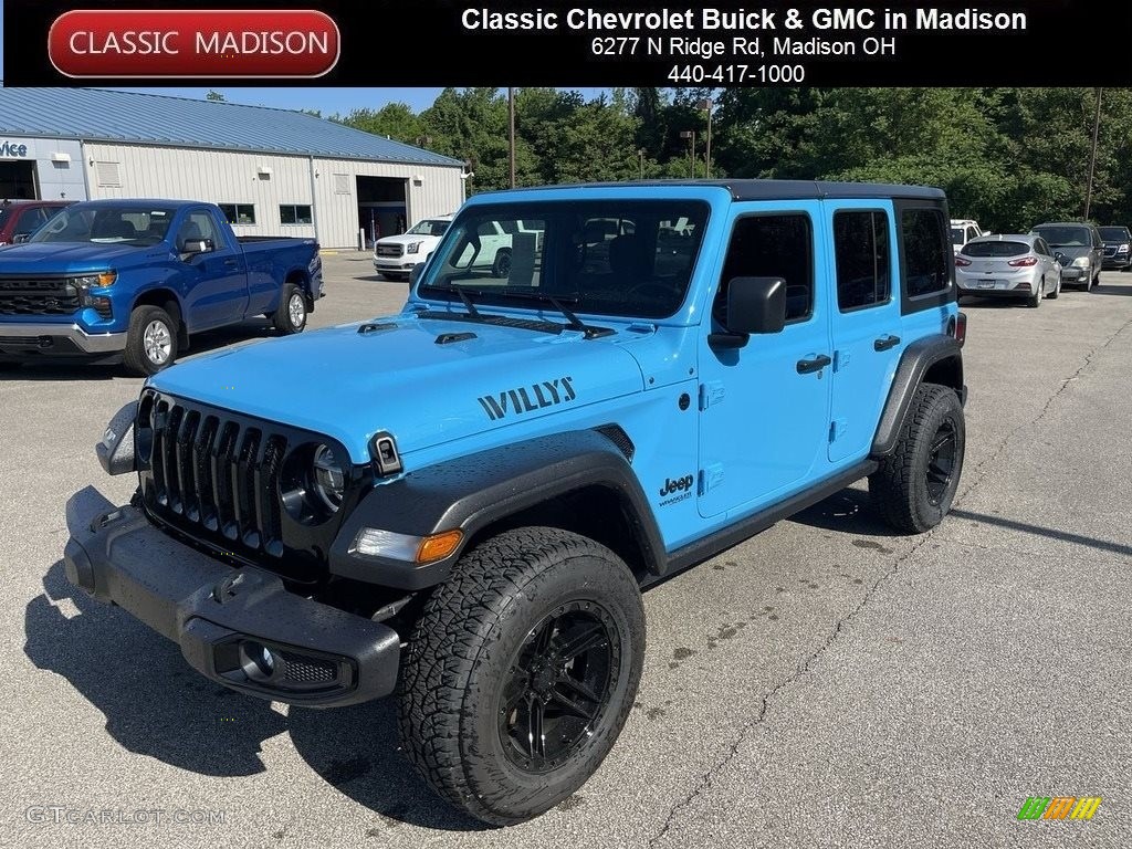 2021 Wrangler Unlimited Willys 4x4 - Hydro Blue Pearl / Black photo #1