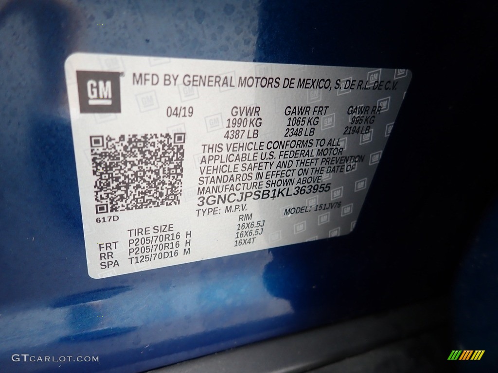 2019 Trax LT AWD - Pacific Blue Metallic / Jet Black photo #28