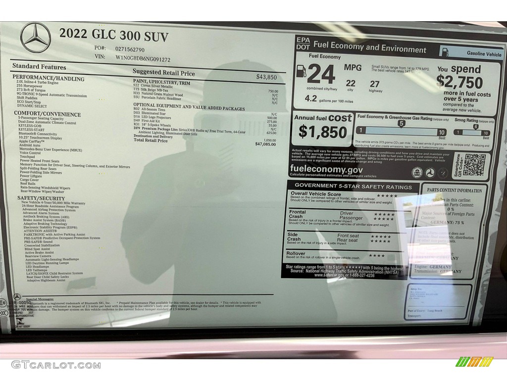 2022 Mercedes-Benz GLC 300 Window Sticker Photo #144338275