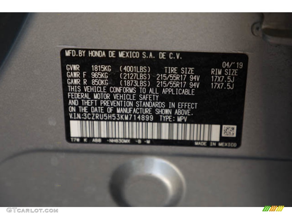2019 HR-V EX - Lunar Silver Metallic / Black photo #37